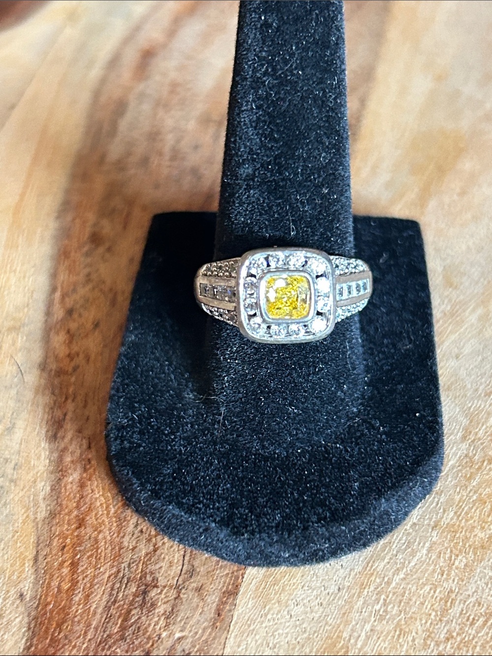 Yellow Center Halo Ring with Pavé Accents - Women Jewelry